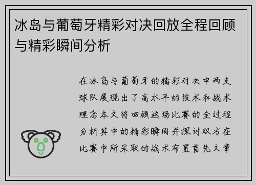 冰岛与葡萄牙精彩对决回放全程回顾与精彩瞬间分析